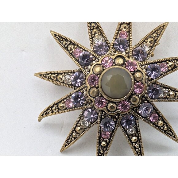 Vintage Monet Gold Tone Atomic Sun Starburst MCM Large Pin Brooch 2" - Picture 13 of 14